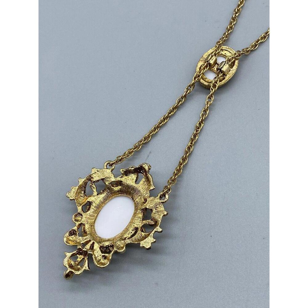 Renaissance Revival Couple Bolo Tie Gold Tone Pearl Double Strand Necklace Rare - Picture 6 of 16